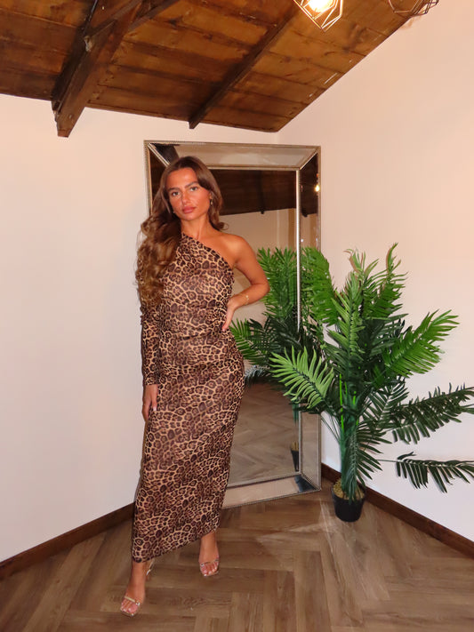 SIENNA One Shoulder Leopard Print Dress